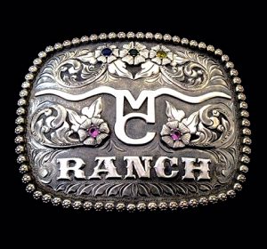 Custom silver buckle by SB Western Silver and Knives in Bandera, TX